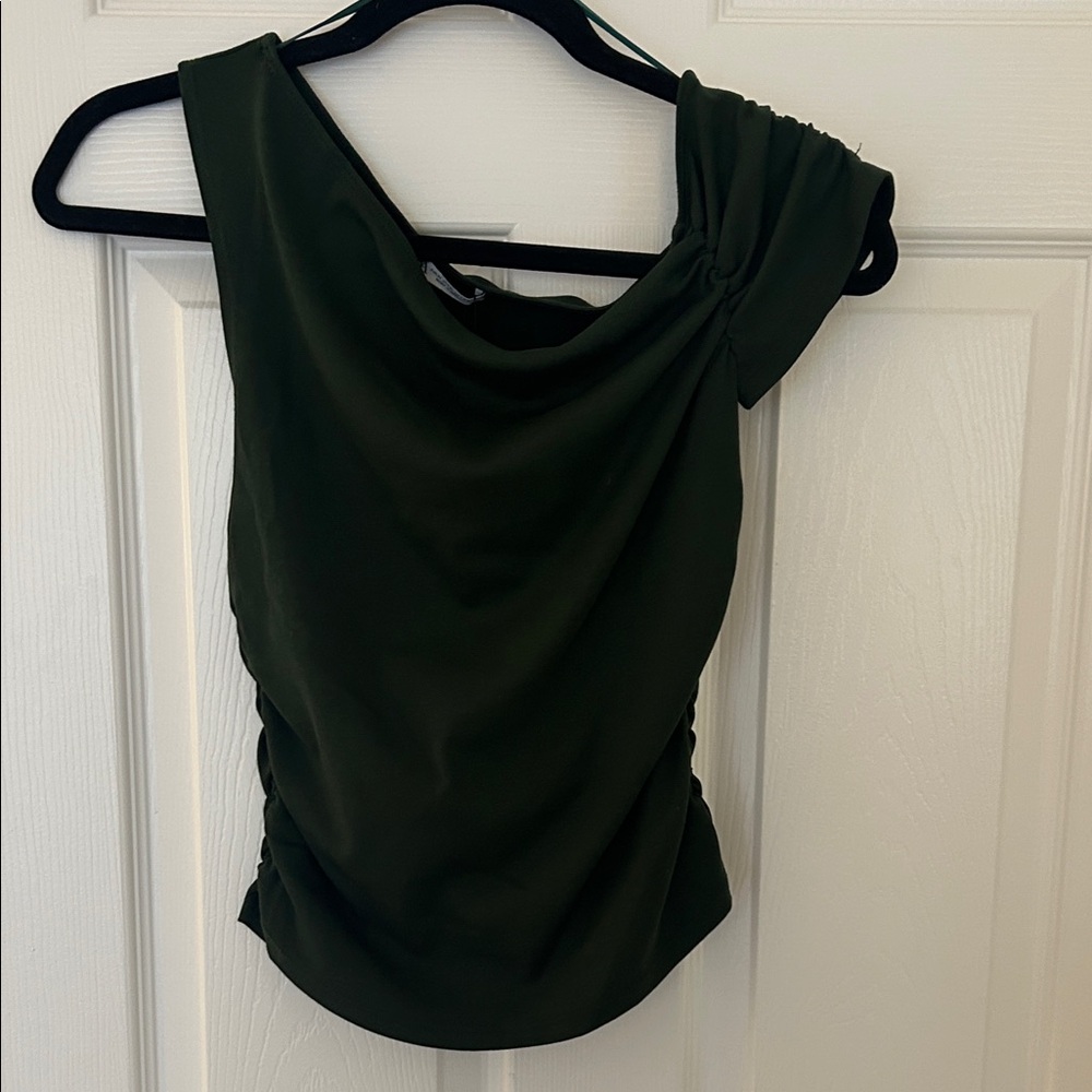 Zara Dark Green Asymmetrical Blouse